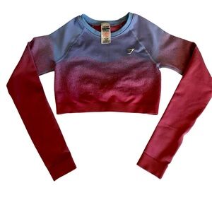 Gymshark Adapt Ombré Seamless Long Sleeve Crop Top Size Small Pink Purple